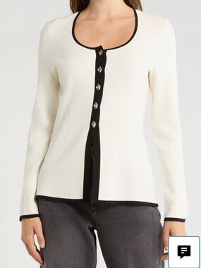 rag & bone Cream and Black Trim Long Sleeve Cardigan